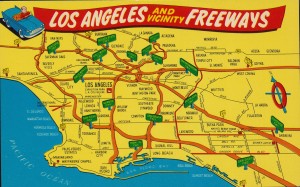 Cartoon map of Los Angeles and Vicinity Freeways. 1960s? --KEYWORDS:  MAPS, FREEWAYS